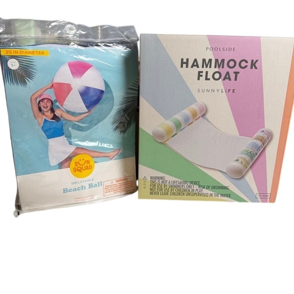 Pool Toys Hammock & Beach Ball Float Pastel Bundle Inflatable Summer Water Beach